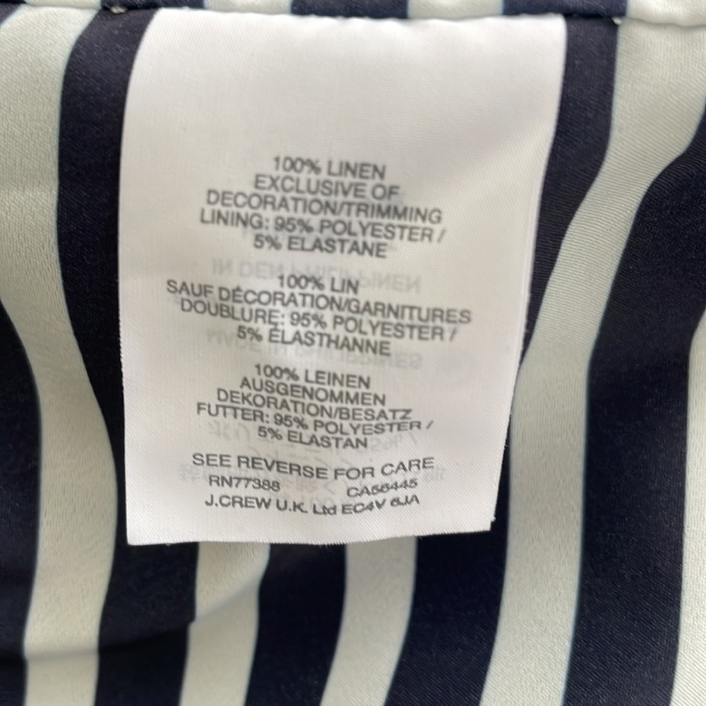 J CREW Rhodes Nautical Tipped Linen Blazer / Jacket NAVY Sz 4 - Picture 11 of 11